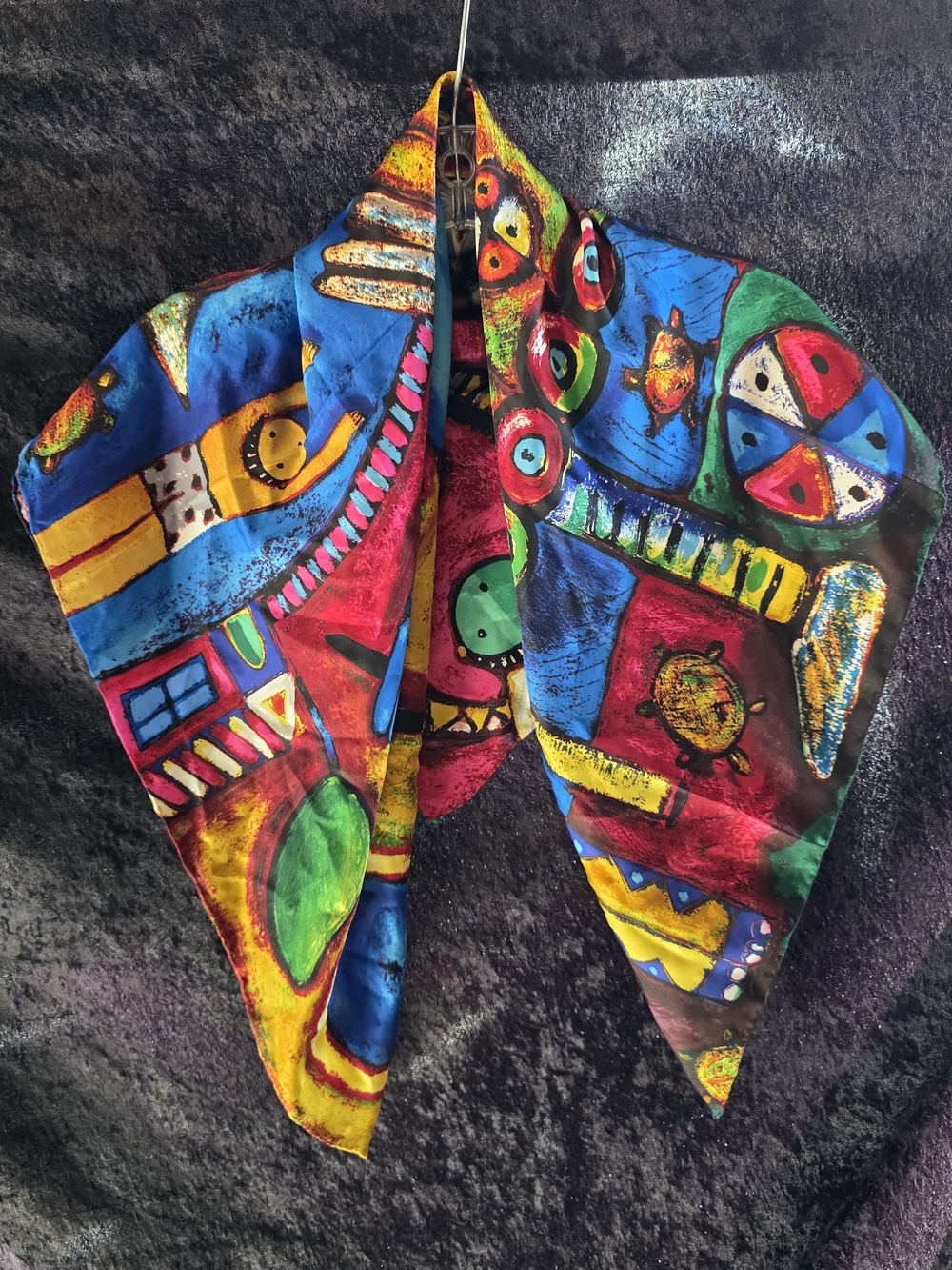 Vibrant Abstract Print Silk Scarf – Multicolor